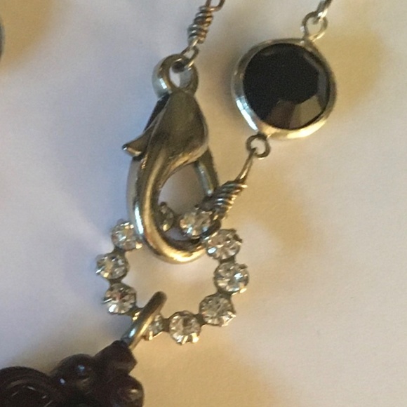 Black Crystal Silver Chain Necklace with Tarina Tarantino Pendant - Picture 6 of 10